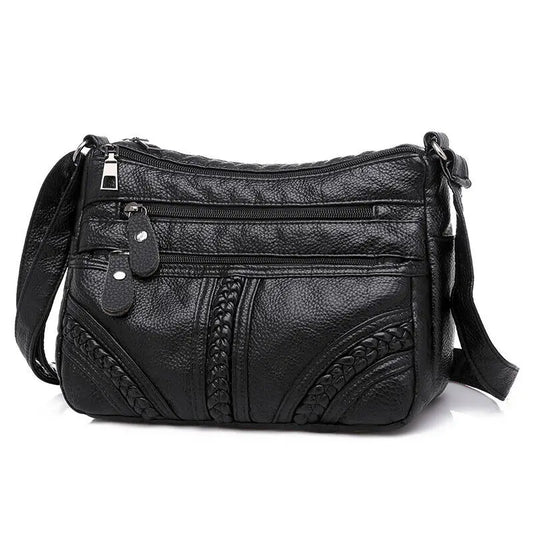 Women's Soft Leather Shoulder Bag Crossbody Multi-layer Small Messenger Handbag