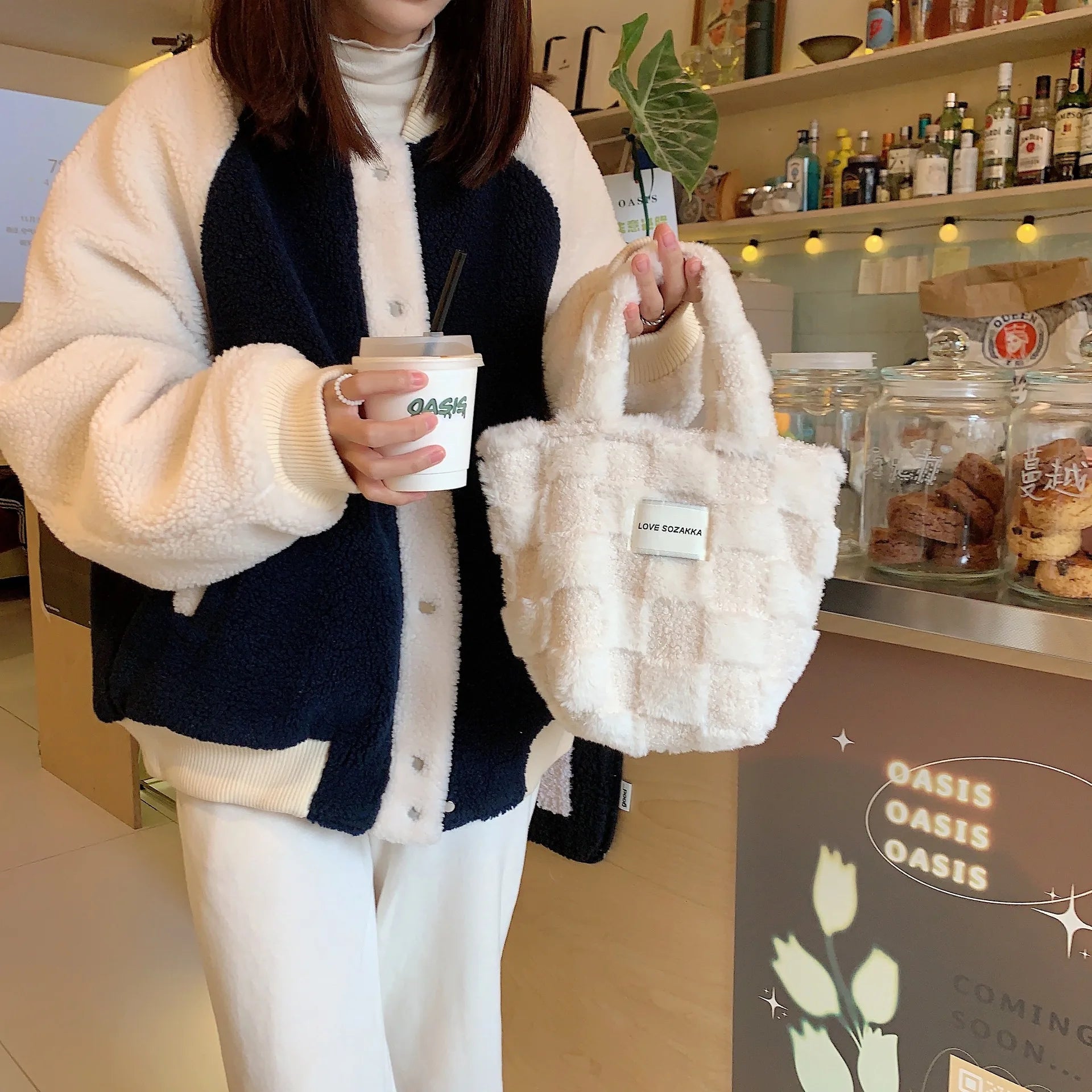 Soft Plush Shoulder Bags Handbags Furry Girls Student Pencil Pouch