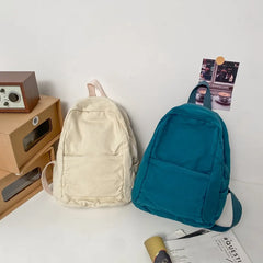 Solid Canvas Backpack Unisex Travel College Schoolbag