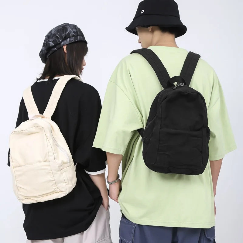 Solid Canvas Backpack Unisex Travel College Schoolbag