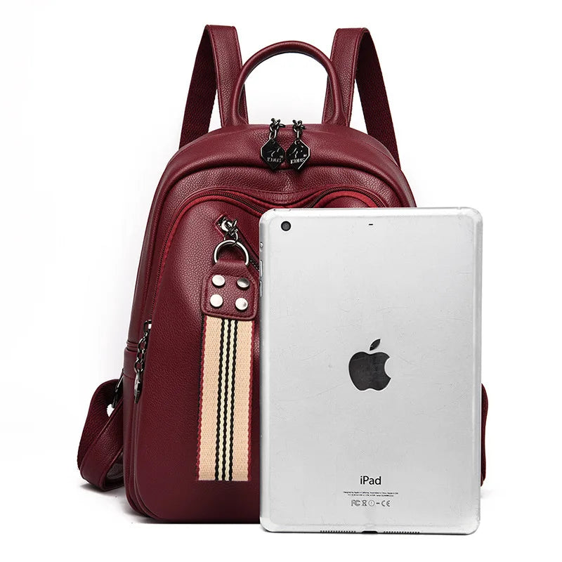Women's Solid Pu Backpack Student Personalized Soft Leather