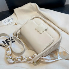 Soft Leather Crossbody Bag with Silk Scarf Women's Shoulder Bag