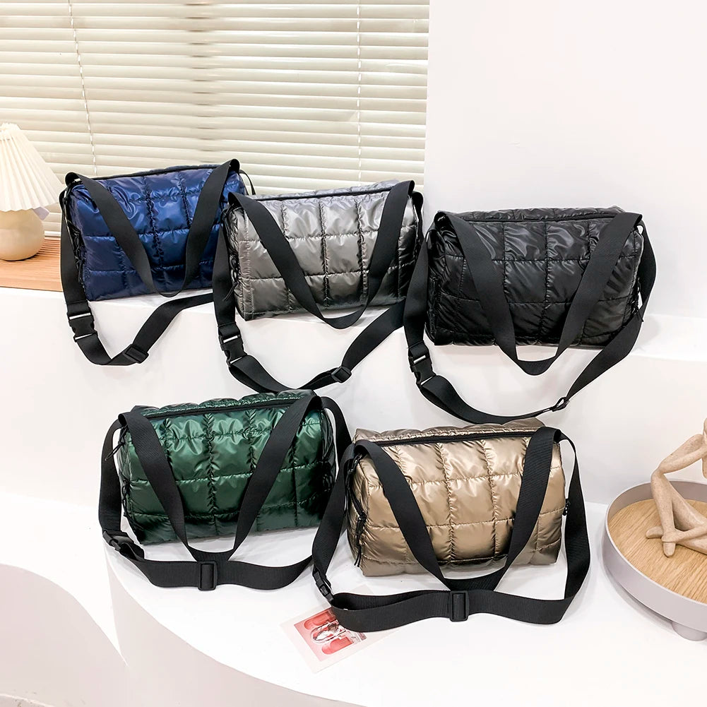 Pleated Quilted Cotton Crossbody Bag Zipper Handbag