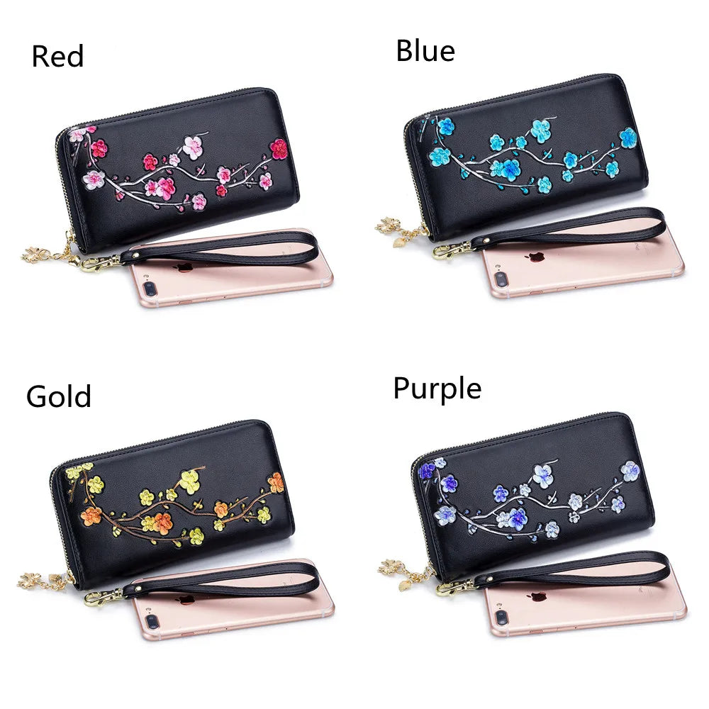 Women's Leather Painted Long Wallet Rfid Ethnic Style Purse