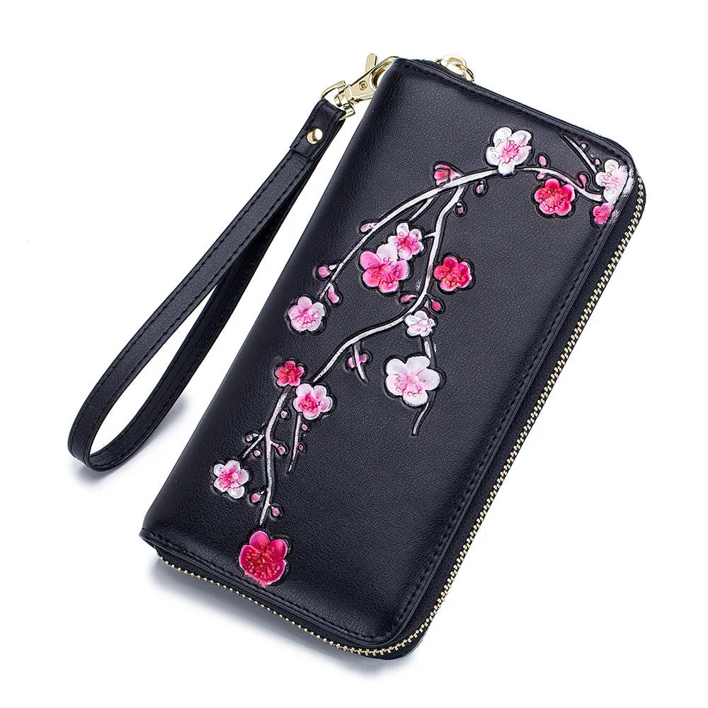 Women's Leather Painted Long Wallet Rfid Ethnic Style Purse