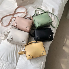 Women's Square Bag PU Leather Shoulder Messenger Bag Rivet Solid Travel Tote