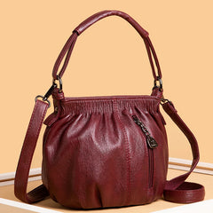Soft Leather Crossbody Bag Classic Handbag Lady Casual Retro Bucket