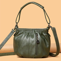 Soft Leather Crossbody Bag Classic Handbag Lady Casual Retro Bucket