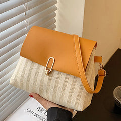 Handwoven Straw Shoulder Bag Beach Lock Rattan Messenger Bag