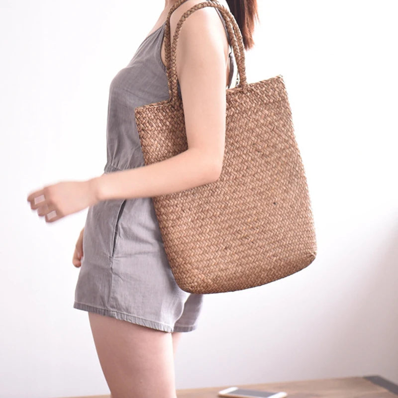 Women's Straw Woven Beach Bag Large Capacity Shoulder Bag