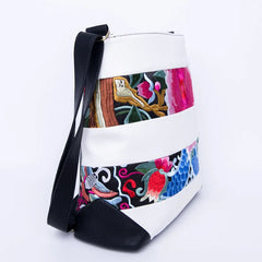 Women's Ethnic Stripe Embroidery Bucket Bag
