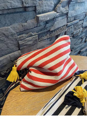 Women's Stripe Cosmetic Bag Zipper Canvas Travel Large Capacity Makeup Storage