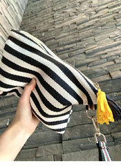 Women's Stripe Cosmetic Bag Zipper Canvas Travel Large Capacity Makeup Storage