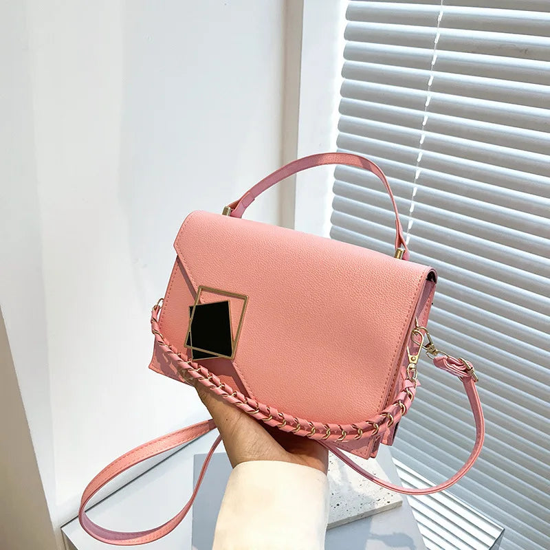 Women's Texture Handbag Contrast Chain Square Bag