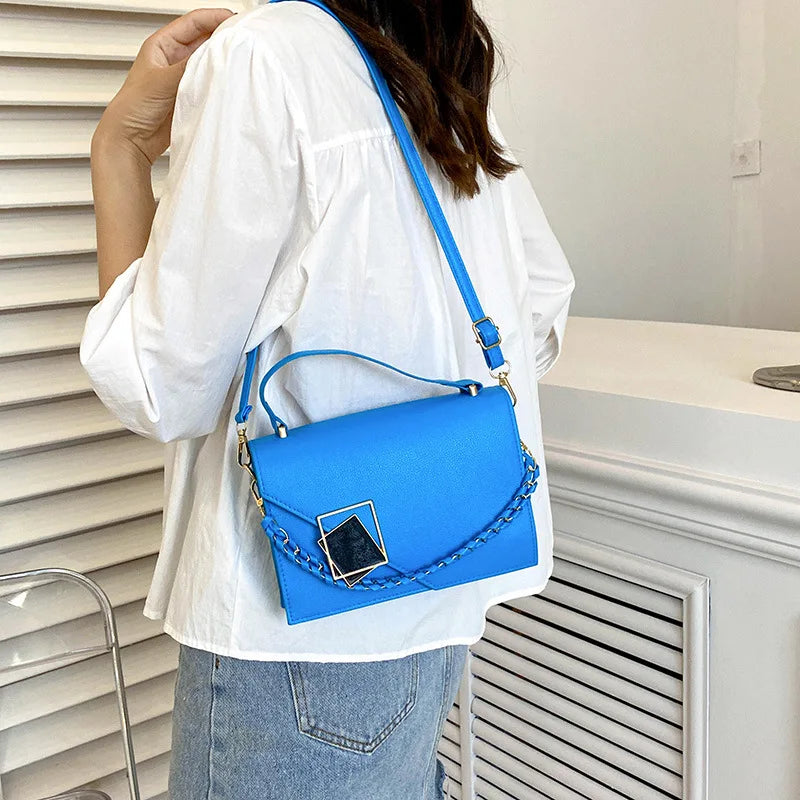 Women's Texture Handbag Contrast Chain Small Square Bag