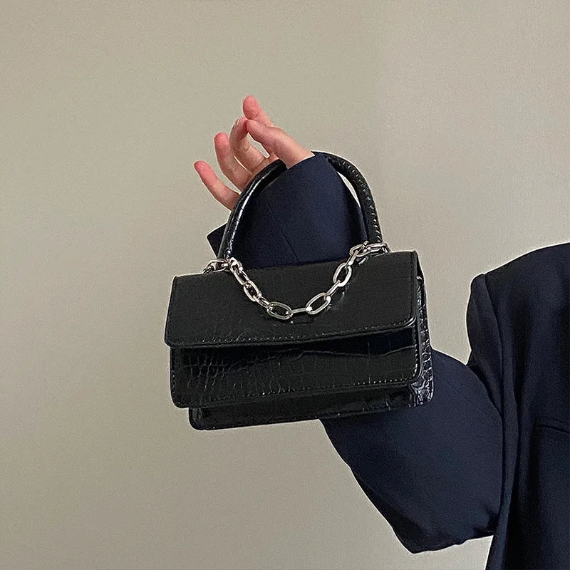 Crocodile Pattern Chain Crossbody Bag Vintage Women's Handbag