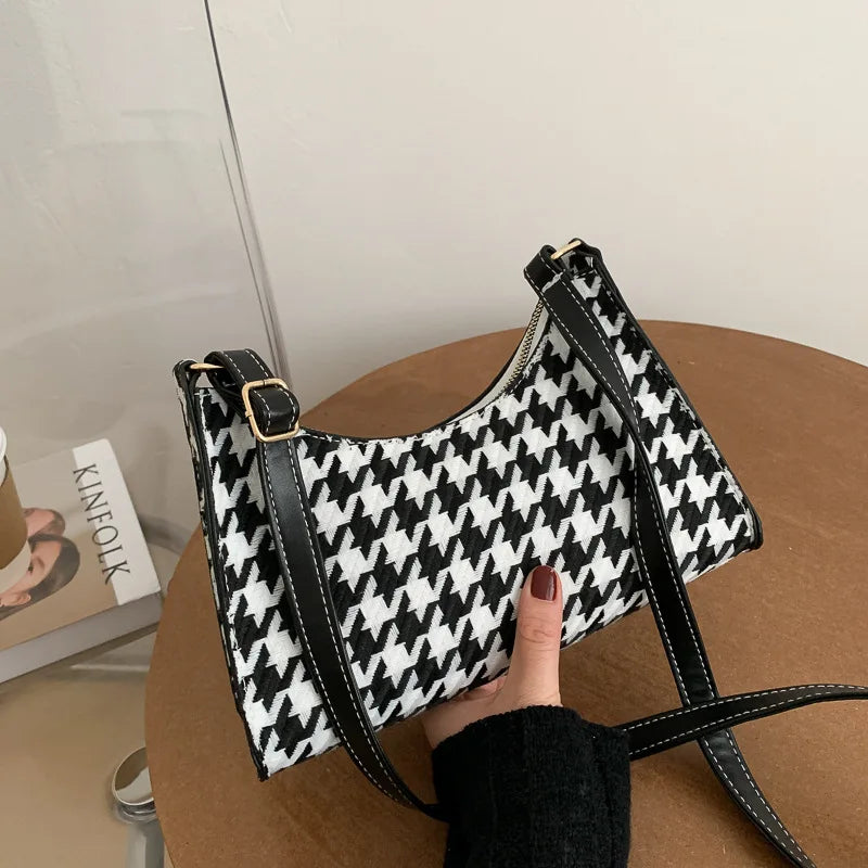 Women's Tote Bag High PU Leather Shoulder Wild Grid Crossbody Handb