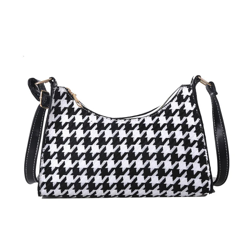 Women's Tote Bag High PU Leather Shoulder Wild Grid Crossbody Handb