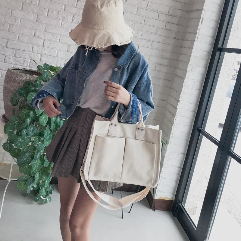 Women's Canvas Tote Bag Large Capacity Crossbody Schoolbag