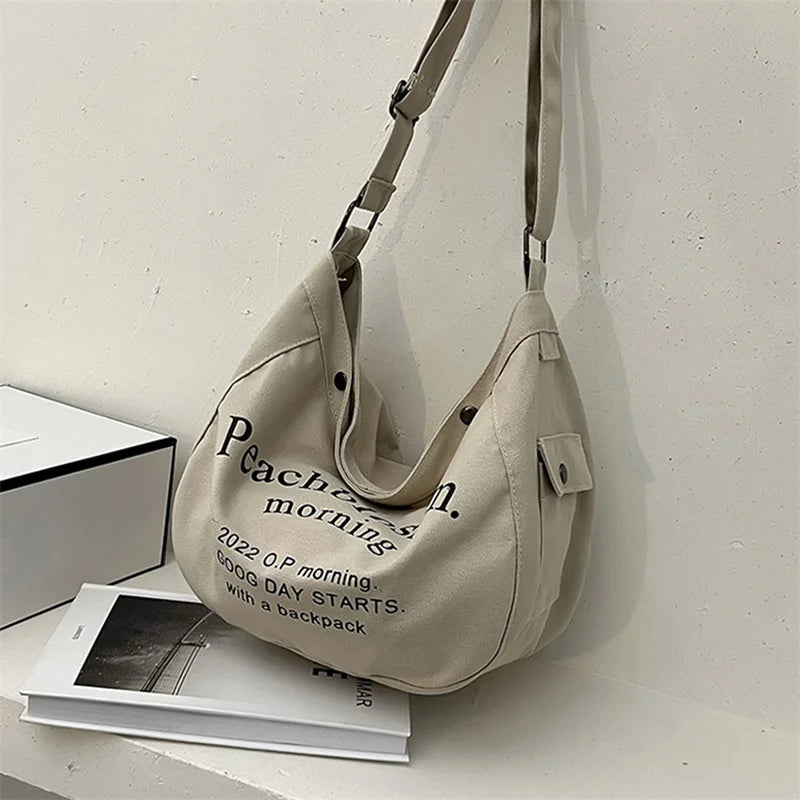 Women's Canvas Tote Bag Letter Print Shoulder Handbag