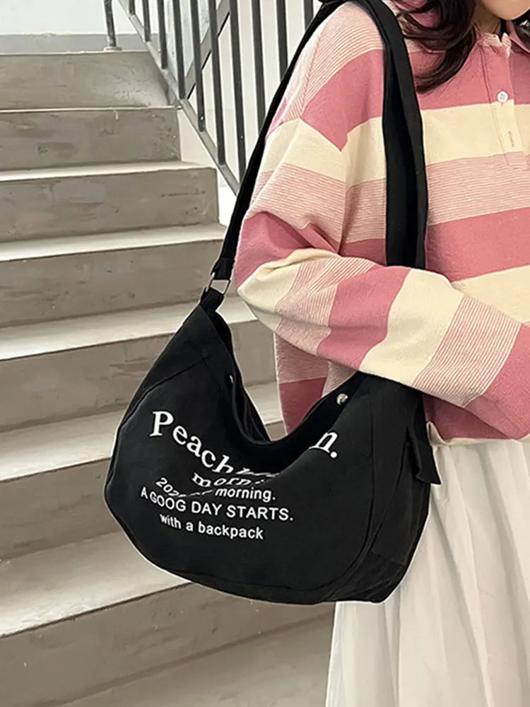 Women's Canvas Tote Bag Letter Print Shoulder Handbag