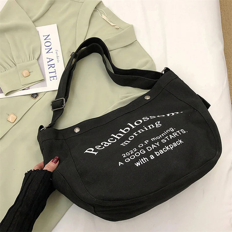 Women's Canvas Tote Bag Letter Print Shoulder Handbag