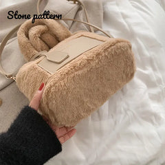 Plush Shoulder Bags Letters Printing Handbags Large Capacity Bucket Bags