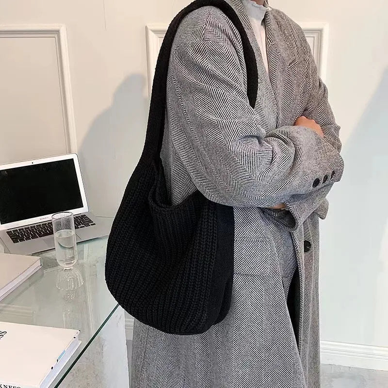 Winter Knitting Tote Bag for Women, Large Shopper Handbag