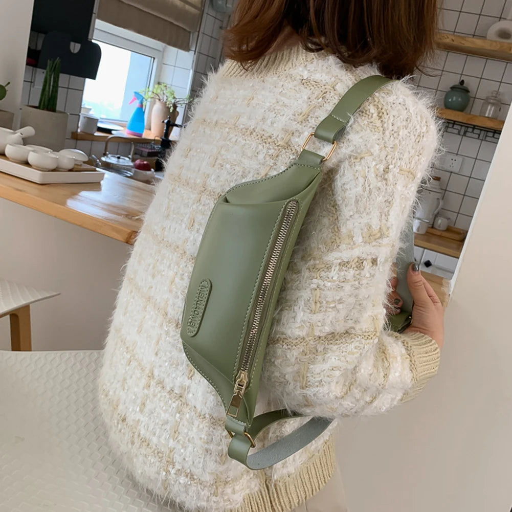 Women's Bananas Waist Belt Bag Solid Pu Leather Chest Bag