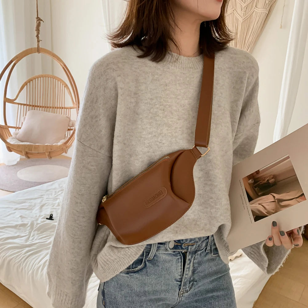 Women's Bananas Waist Belt Bag Solid Pu Leather Chest Bag