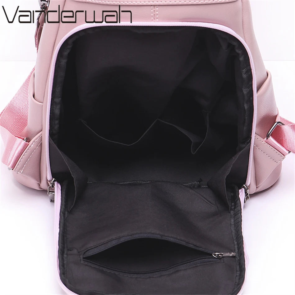 Women's Leather Backpack for Girls Large Travel Bagpack