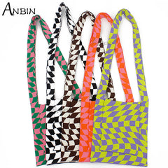 Vintage Crochet Crossbody Bag Checkered Lightweight Hobo Shoulder Purse
