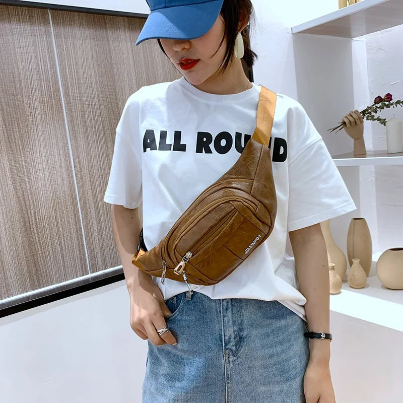 Waist Bag Retro Crossbody Pack PU Fanny Packs College Wind Chest Bags