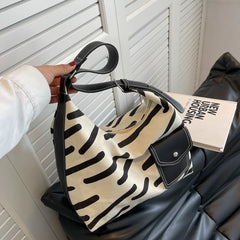 Zebra-stripe Canvas Waist Bag Large Capacity School Shoulder Tote