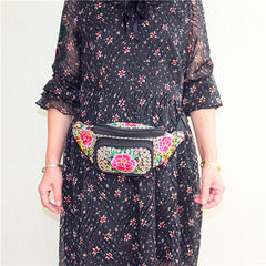 Embroidered Flower Ethnic Waist Pack Crossbody Chest Bag