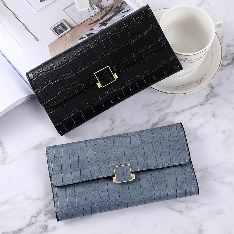 Women's Long Hand Purse Solid PU Wallet Large-capacity