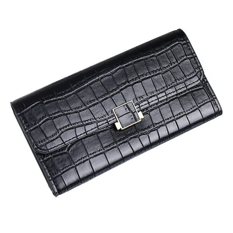 Women's Long Hand Purse Solid PU Wallet Large-capacity