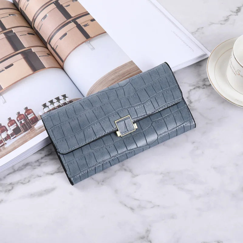 Women's Long Hand Purse Solid PU Large-capacity Wallet