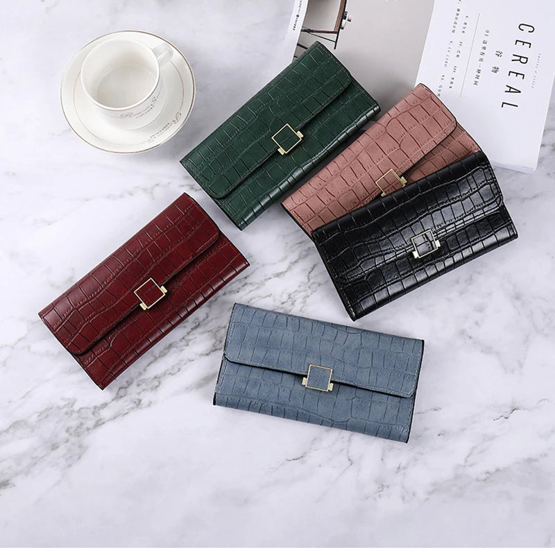 Women's Long Hand Purse Solid PU Wallet Large-capacity