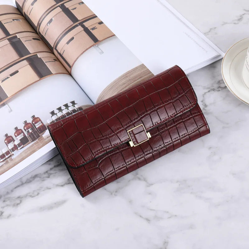 Women's Long Hand Purse Solid PU Large-capacity Wallet