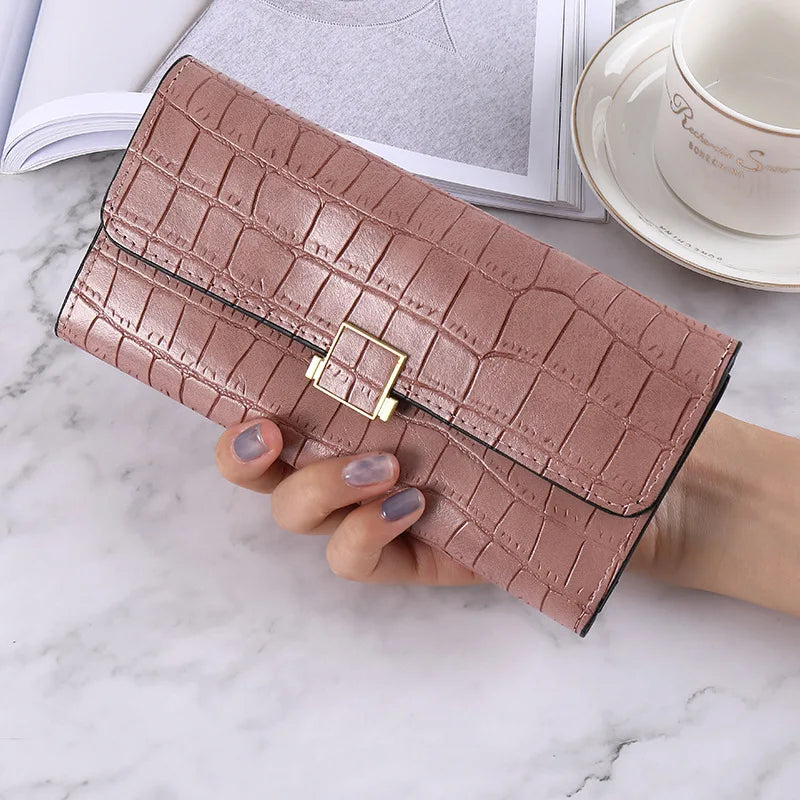 Women's Long Hand Purse Solid PU Wallet Large-capacity