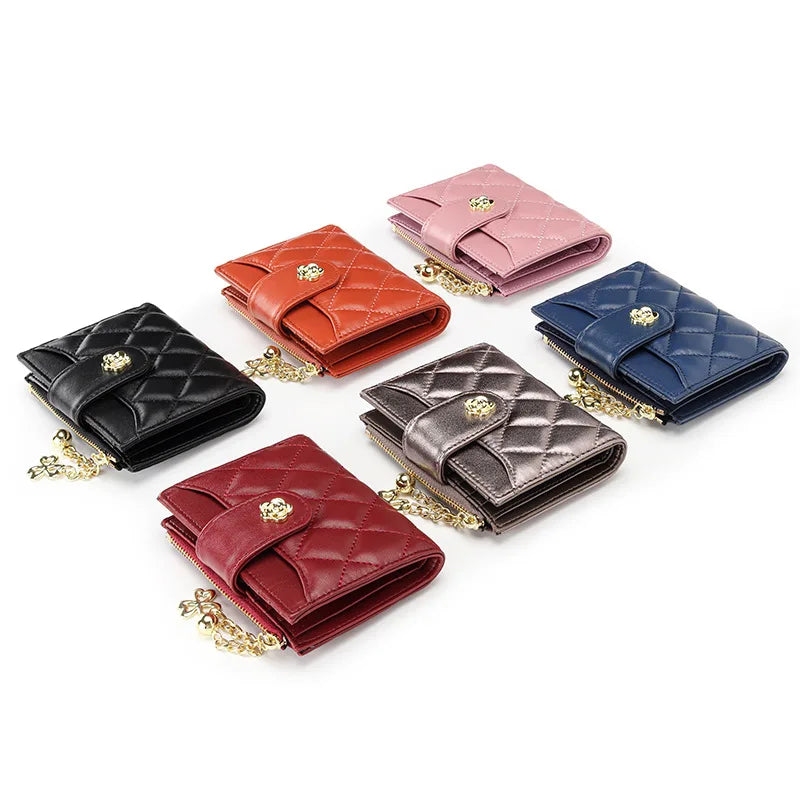 Women's Sheepskin Leather Wallet Plaid Purse