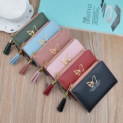 Women's Short Butterfly Tassel Zipper Wallet with Tassel