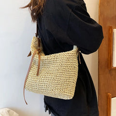 Large Capacity Women's Woven Beach Bag Hobo Straw Shoulder Handbag