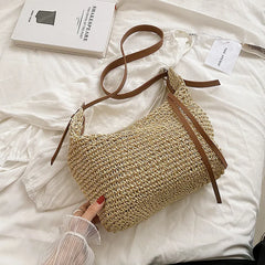 Large Capacity Women's Woven Beach Bag Hobo Straw Shoulder Handbag