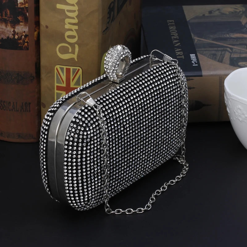 Womens Evening Bag Clutch with Rhinestone Studded Handbag
