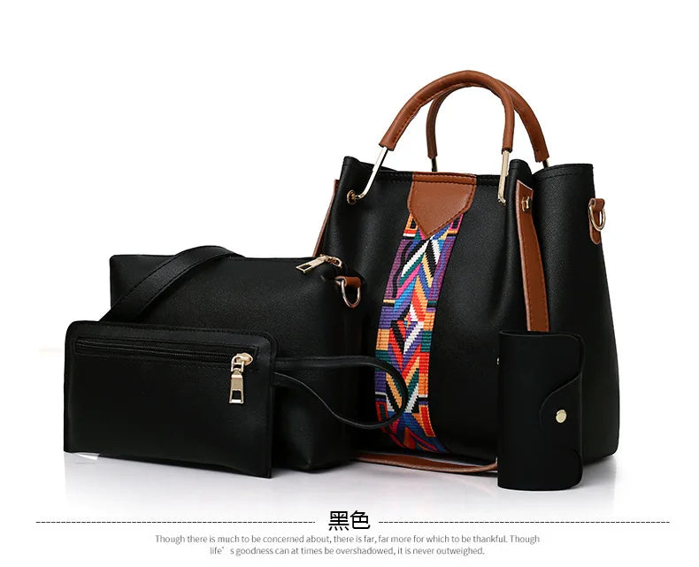 Large Capacity Women's Bag Four-Piece Set Contrast Single Shoulder Messenger Bag