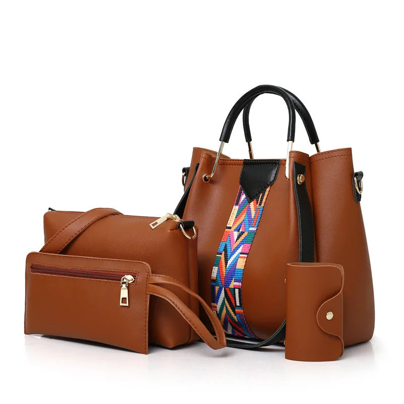 Large Capacity Women's Bag Four-Piece Set Contrast Single Shoulder Messenger Bag
