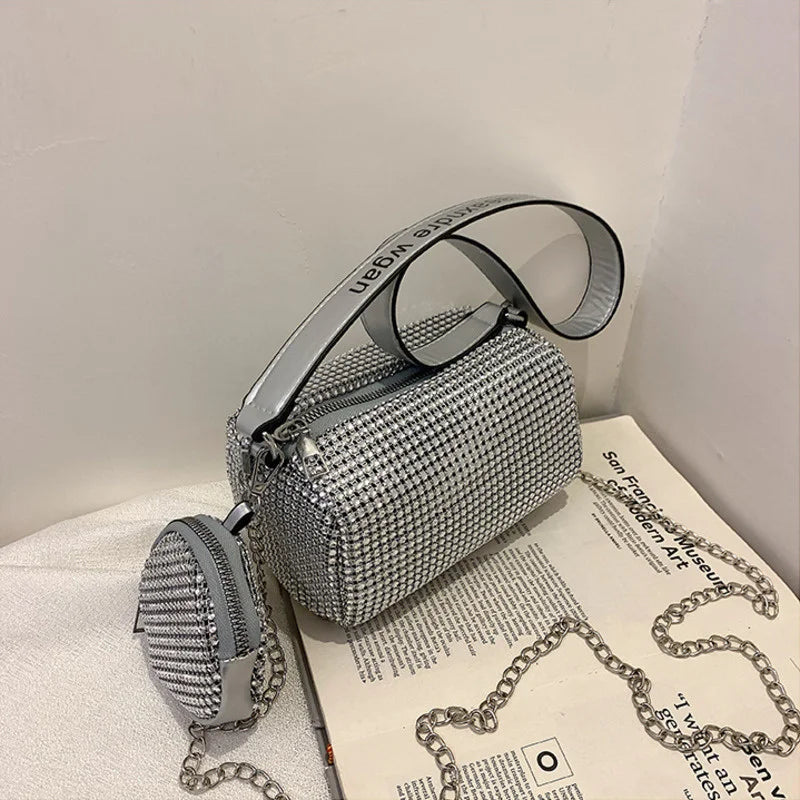 Women's Rhinestone Shoulder Bag with Large Capacity and Mini Pouch