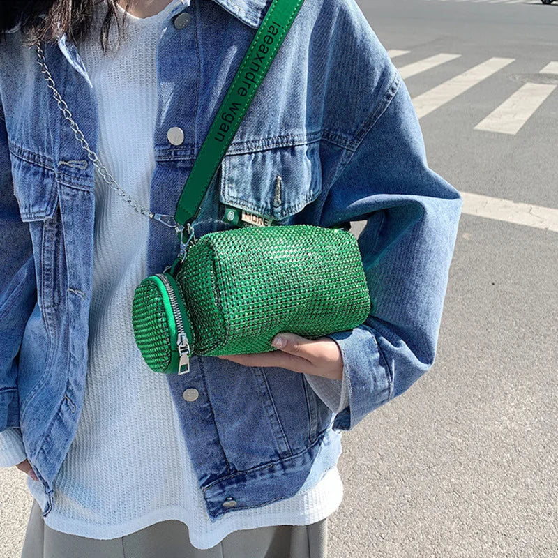 Women's Rhinestone Shoulder Bag with Large Capacity and Mini Pouch